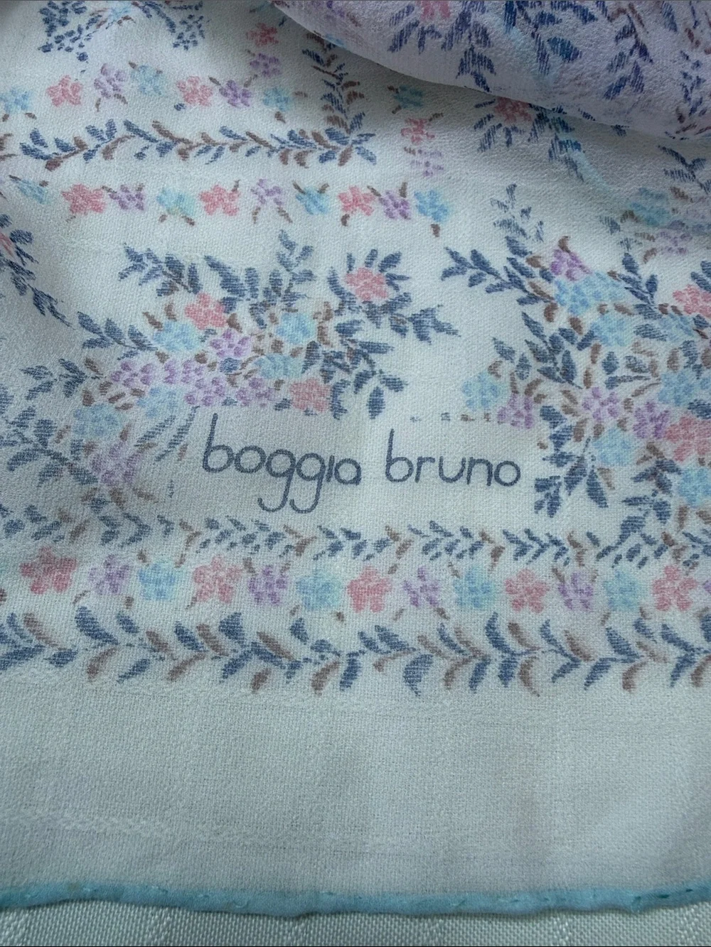 Vintage Boggia Bruno Lightweight Floral Silk Scarf - White with Blue & Pink